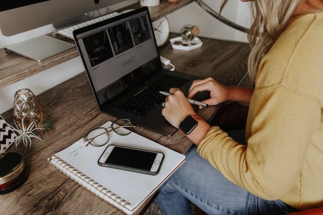 woman working at laptop