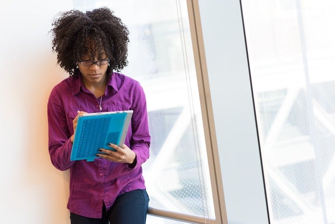 woman working on tablet