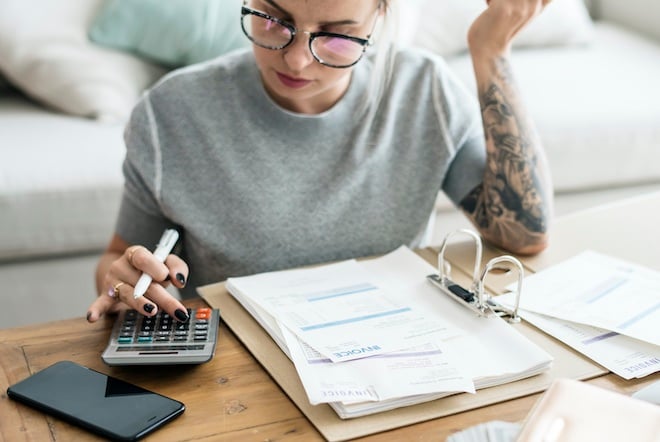 woman working on taxes